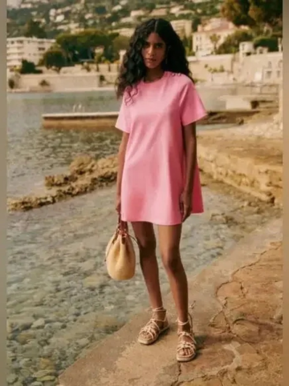 Sezane Bubblegum Selena T-Shirt Mini Dress S NWT